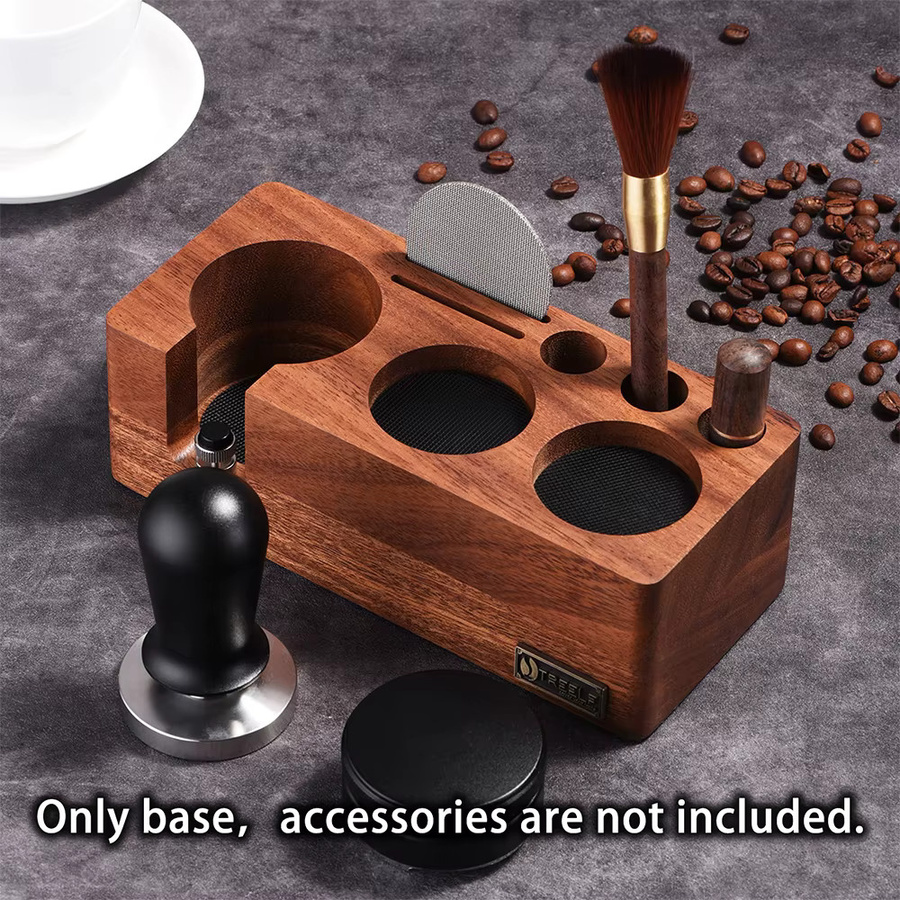 TREELF Kaffee Tamper Halter Multifunktionsständer aus Walnuss in Braun für 54mm und 58mm Espresso Tamping Station - Bild 2