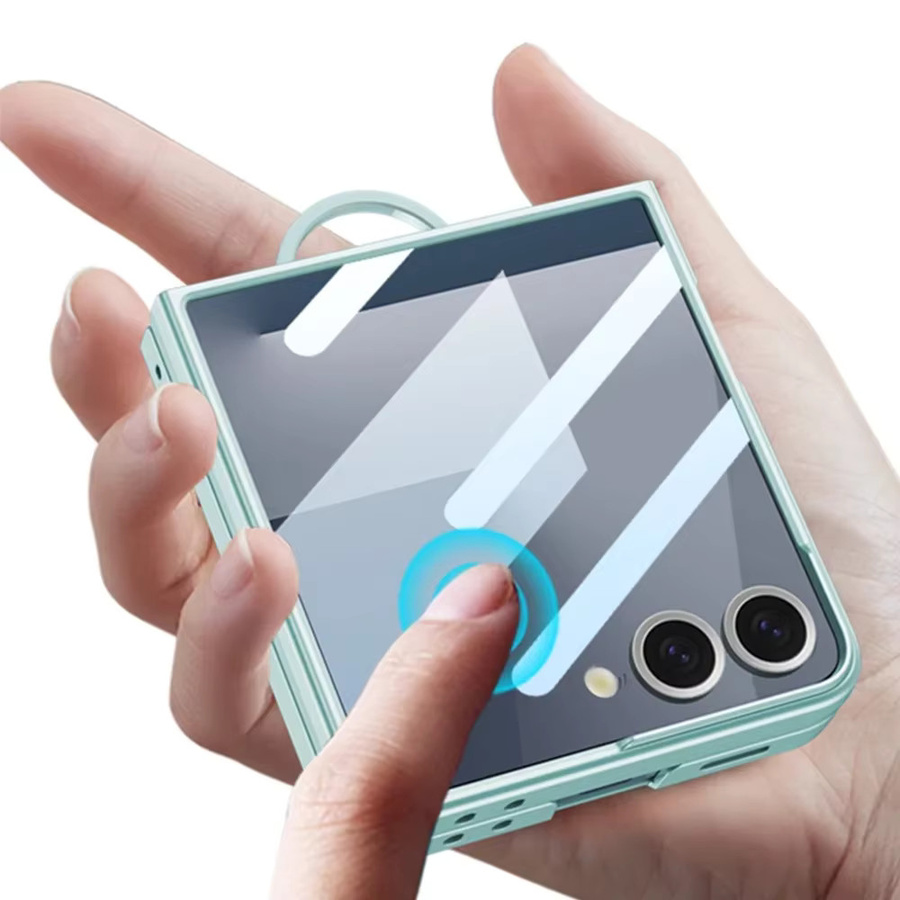 Schutzhülle für Samsung Galaxy Z Flip 7, Z Flip6 und Z Flip7 FE mit 360-Grad-Glas-Displayschutz, mattem PC-Gehäuse und Ringhalter in Schwarz - Bild 2