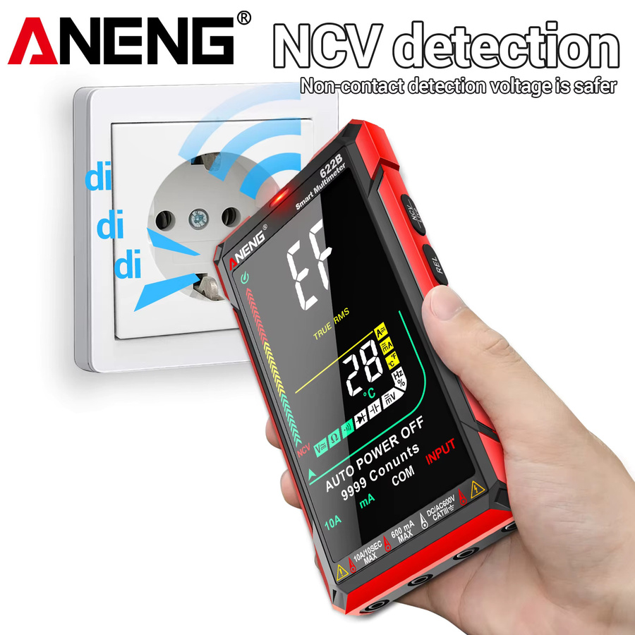 ANENG 622B VA Digitalmultimeter mit Umkehranzeige, 9999 Anzeigen, NCV, Infrarot-Temperaturmessung, AC/DC 999,9V und eingebauter Taschenlampe - Bild 5