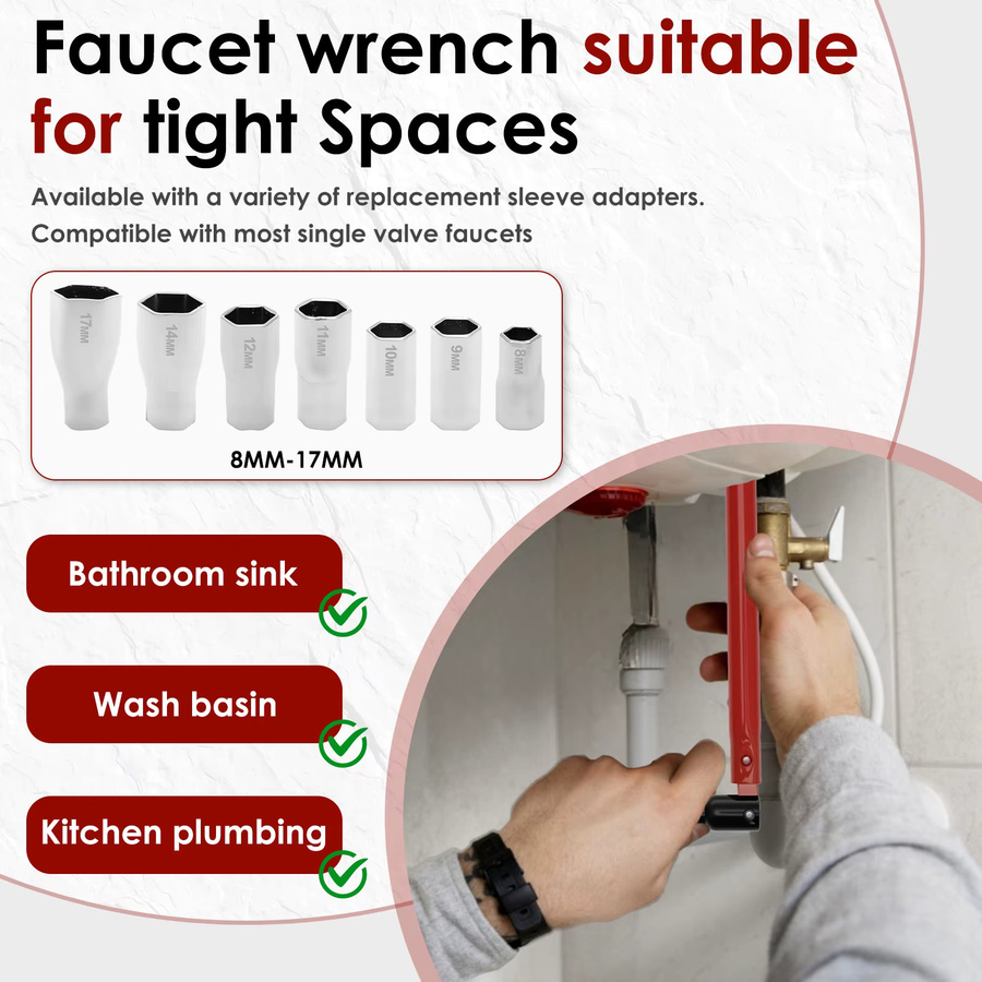 Toorise Wasserhahnschlüssel-Adapter-Set aus Kohlenstoffstahl für Küche und Badezimmer, 8–14 mm und 8–17 mm - Bild 2