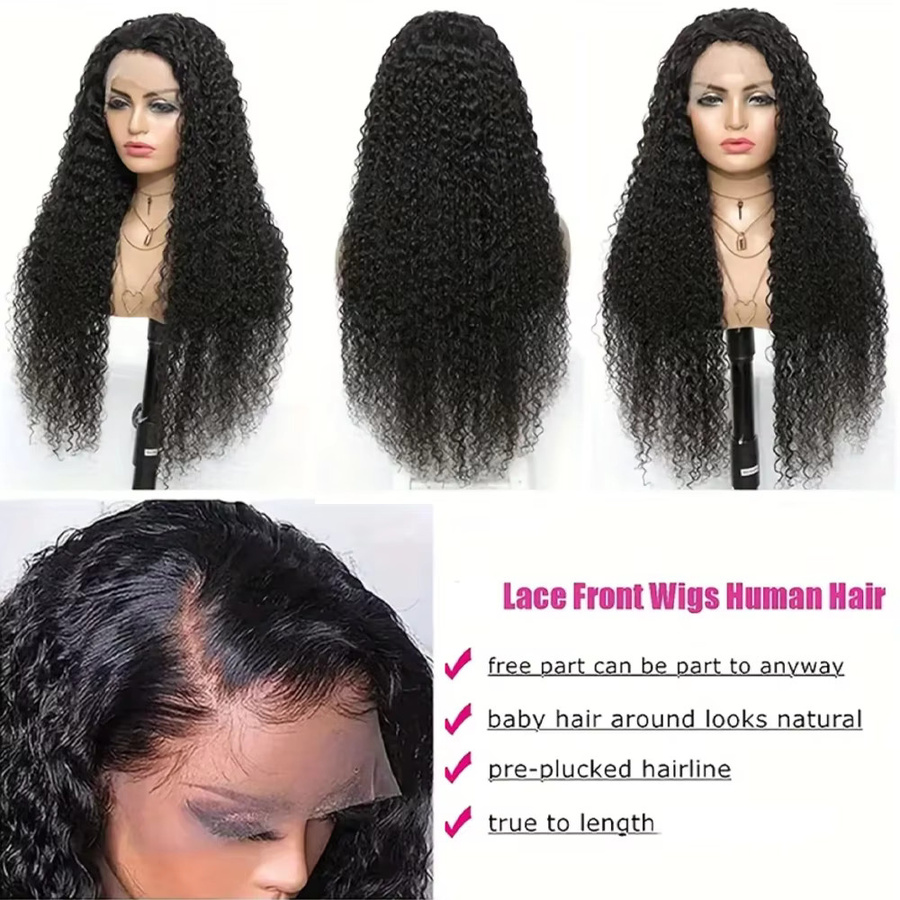 Sooolavely Lace Front Perücke, Deep Wave, lockiges brasilianisches Echthaar, Schwarz, Unisex - Bild 2