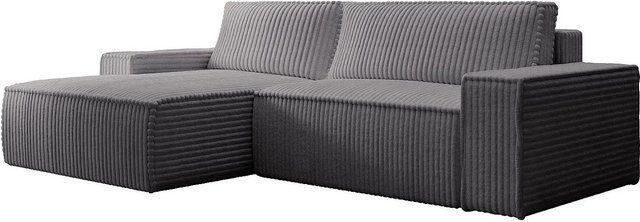 Vente-unique Schlafsofa Amelia in L-Form mit Cord-Bezug, Anthrazitgrau, Breite: 267 cm - Bild 1
