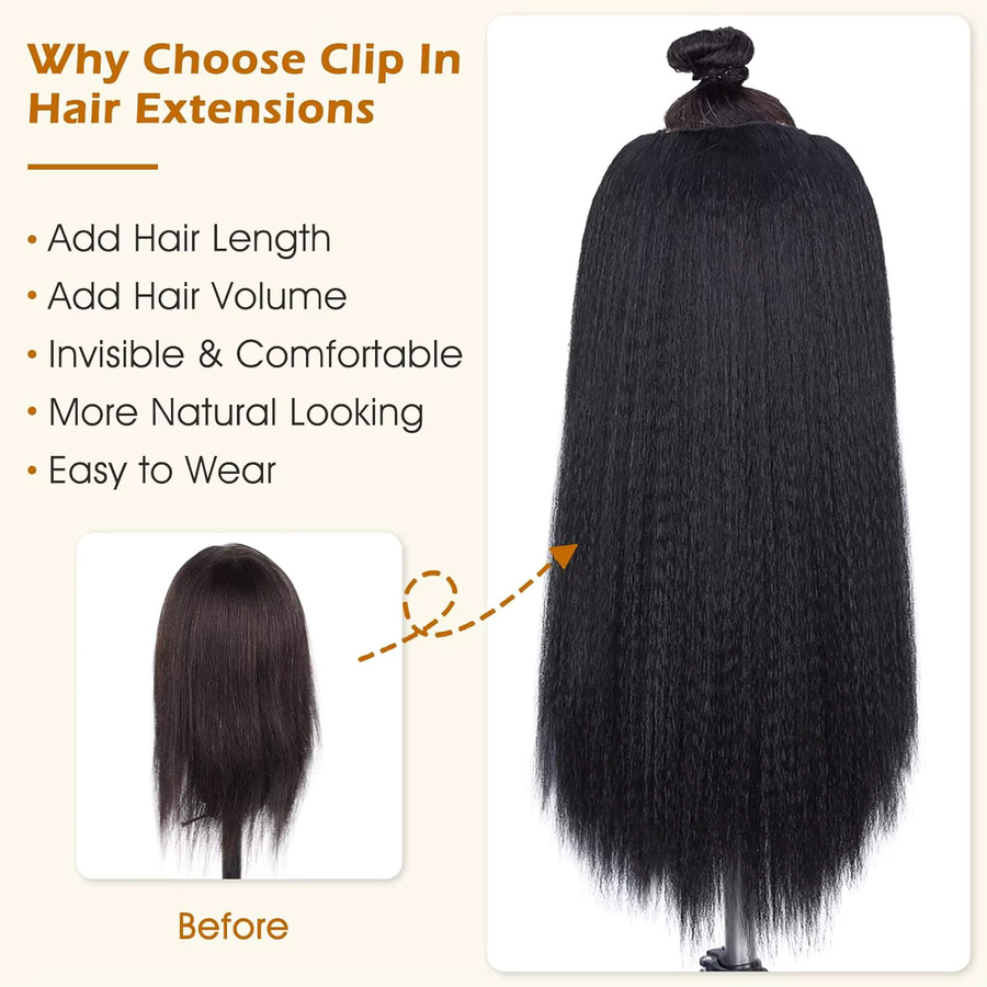 G&T Wig Yaki Kinky Straight Clip-in-Haarverlängerungen, Schwarz, 7-teilig - Bild 4