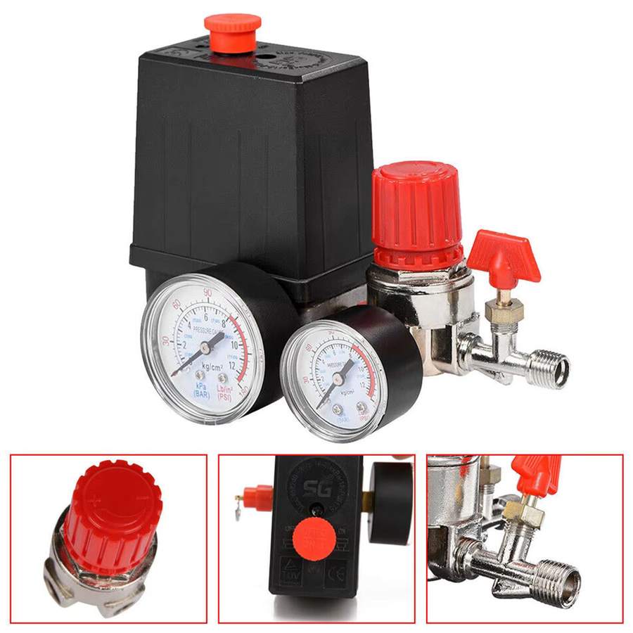 Toorise Luftkompressor Druckregler mit Sicherheitsventil und Messgerät 90-120psi, 1/4 Zoll BSP, Schwarz - Bild 5