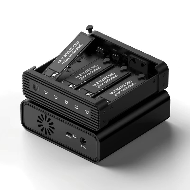 VBNM 4-Bay M.2 NVMe SSD-Gehäuse USB-C Externes Festplattengehäuse für 2230 2242 2260 2280 SSD mit Kühlventilator in Schwarz - Bild 6