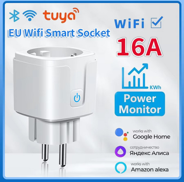 Tuya WiFi Smart Steckdose in Weiß mit Stromüberwachung, kompatibel mit Smart Life App, Alexa und Google Home, 16A EU Stecker - Bild 1