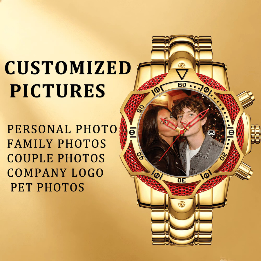 Armbanduhr Herren, Quarz, Edelstahl, Gold, Rund - Bild 1
