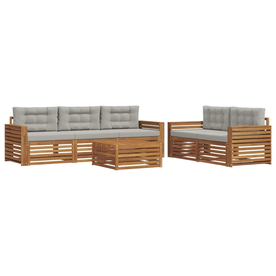 vidaXL Outdoor-Sofagarnitur aus Akazienholz mit Kissen, 6-teilig, Natur und Hellgrau - Bild 2