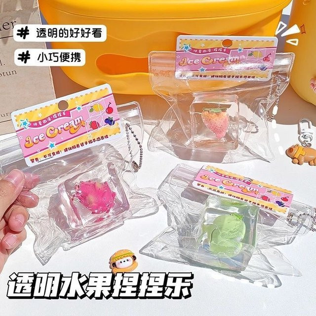 Ice Cube & Fruit Squishy Kinderpuppen-Schlüsselanhänger, Booger-förmiges Spielzeug zum Stressabbau, langsamer Rückprall - Bild 1