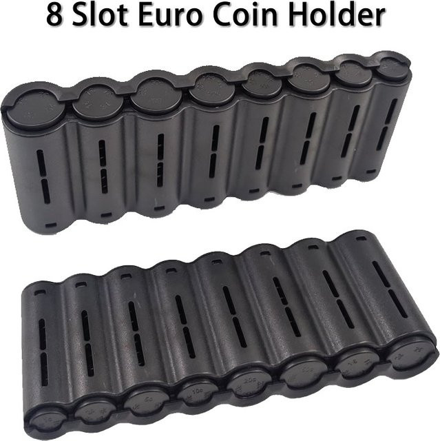 ELESABOX Euro Münzhalter mit 8 Slots, schwarzer Münzsortierer und Kleingeld-Aufbewahrung aus Kunststoff - Bild 1