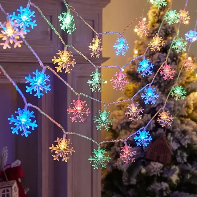 LED Lichterkette Schneeflocken Girlande mit USB-Stecker in Multicolor für Weihnachtsbaum und Raumdekoration - Bild 1