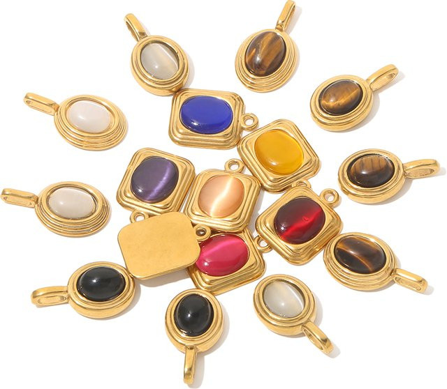 baizzx Charms Anhänger Edelstahl, Naturstein, Gold, Unisex - Bild 1