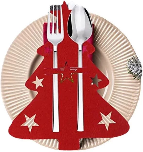 Atceawit Weihnachtsbaum-Besteckhalter mit Filz-Utensilienbeutel, 12 Stück, Grün - Bild 1