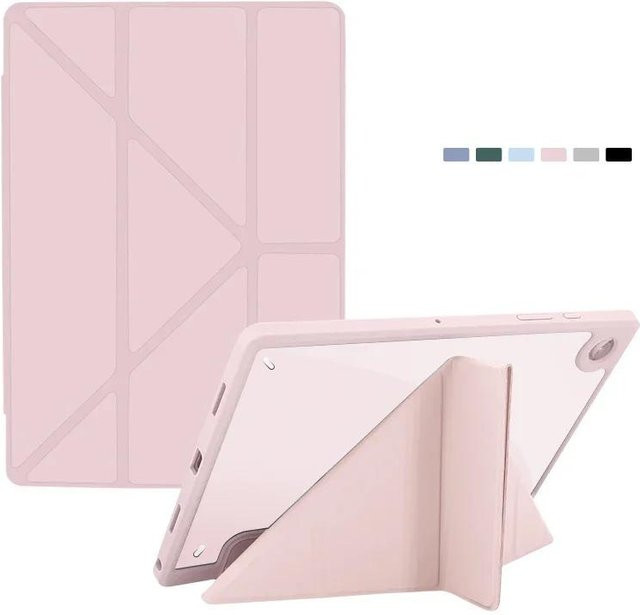 Stoßfeste Samsung Tablet Hülle mit Ständerfunktion und Leder-Cover, Transparent/Rosa, passend für Galaxy Tab S10, S9 Plus, S8, S7, S7 FE, A9, A8, A7 Lite - Bild 1