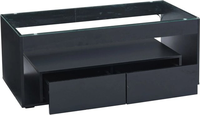 okwish Couchtisch mit LED-Licht und Schubladen aus Glas in Schwarz, B/T/H: 100 x 50 x 40 cm - Bild 1