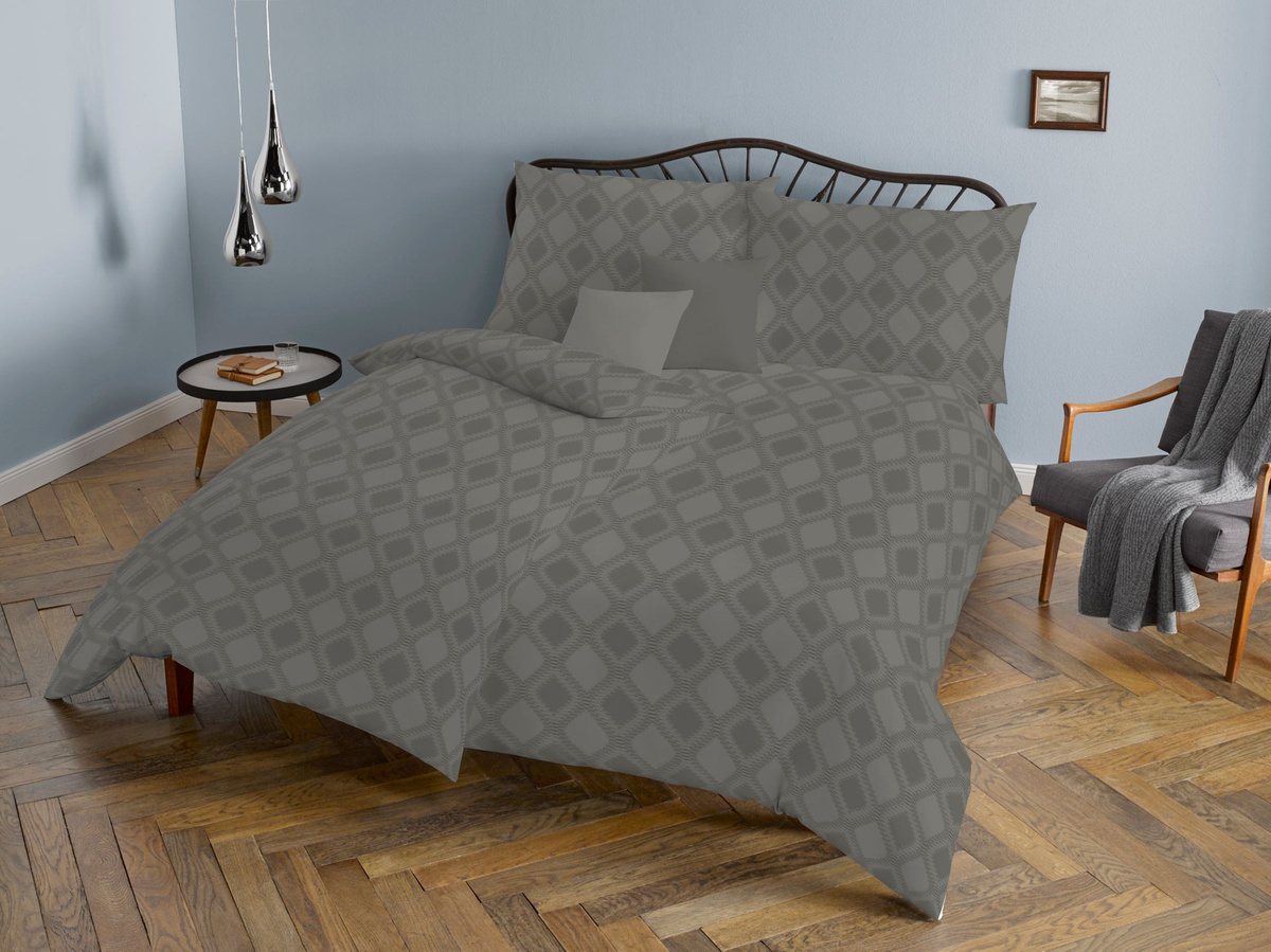 Fleuresse Jacquard Bettwäsche Set Steingrau mit Rautenmuster, B/H: 135 x 200 cm und 80 x 80 cm - Bild 1