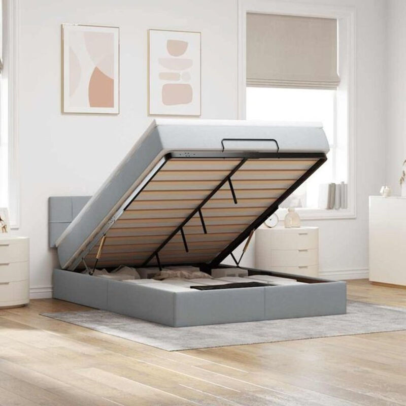 Vidaxl Polsterbett mit Matratze und LED-Beleuchtung in Grau und Weiß aus Stoff, B/T/H: 140 x 190 x 88 cm - Bild 1