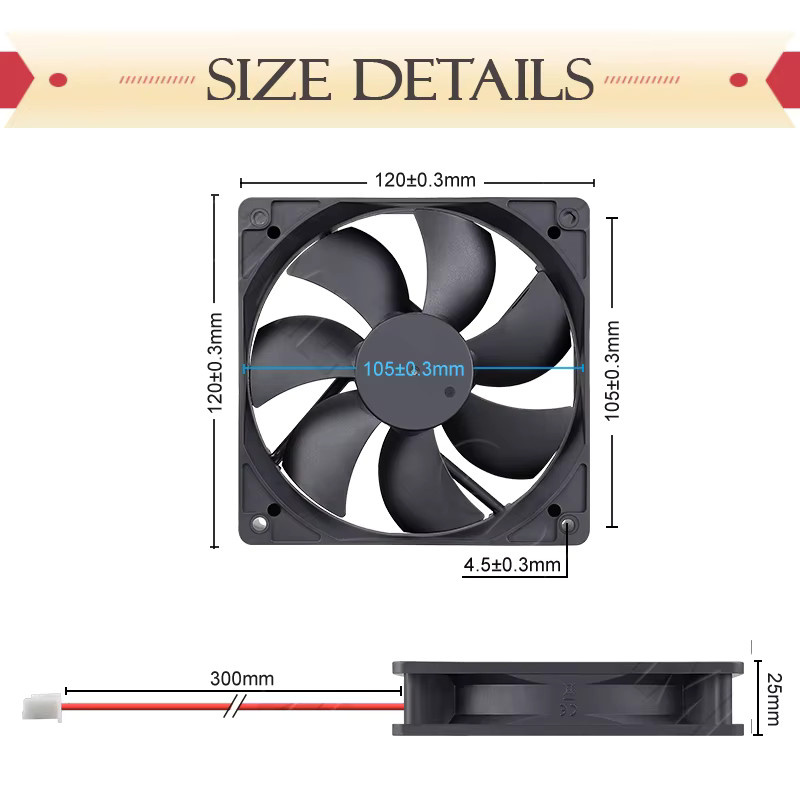 Gdstime PC-Lüfter 120 mm Axiallüfter mit Dual Ball Bearing in Schwarz - Bild 5