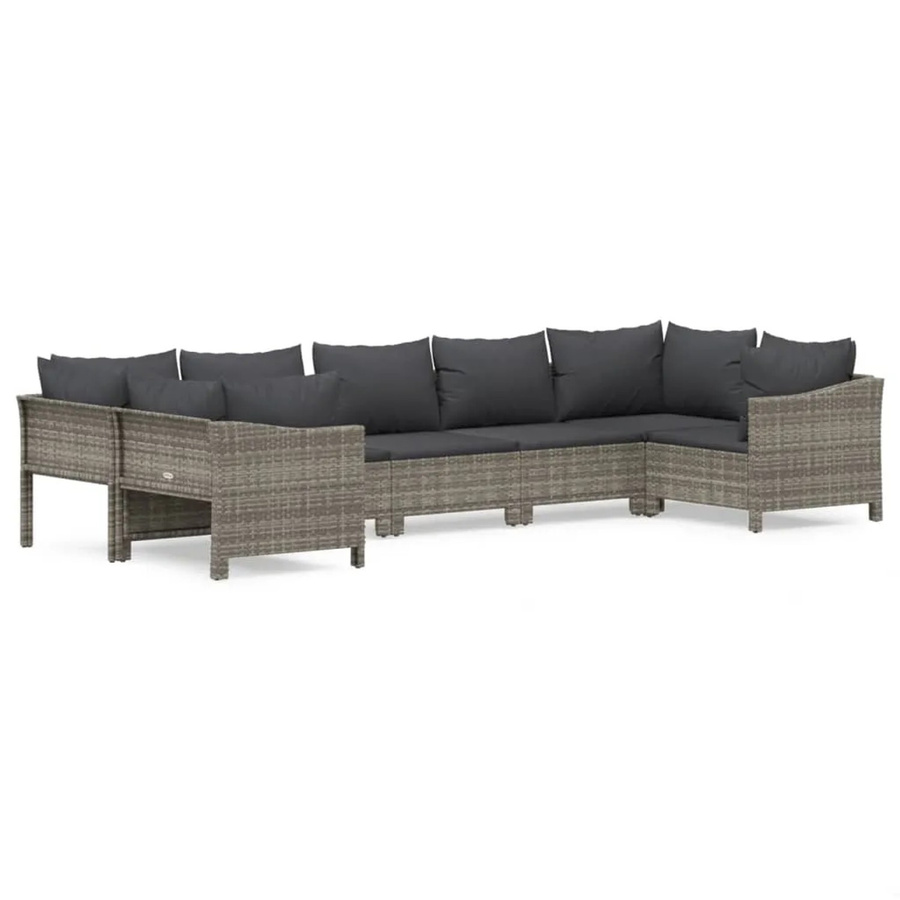 vidaXL 7-tlg Garten-Lounge-Set in L-Form aus grauem PE-Rattan mit Kissen und pulverbeschichtetem Stahlgestell - Bild 2