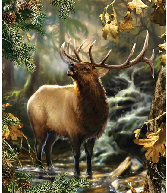 FIYO 5D Diamant Malerei Hirsch Landschaft Mosaik DIY Diamant Stickerei in Beige und Multicolour, B x H: 20 x 30 cm - Bild 1