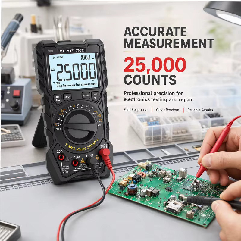 ZOYI ZT-225 True-RMS Digitalmultimeter mit 25000 Zählungen, 4½-stellig, automatischer Bereichswahl und Temperaturmessung, Schwarz - Bild 4