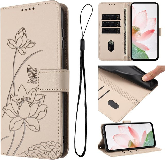 Magnetische Leder-Geldbörse Klapphülle Case für Motorola Moto Edge 60 50 Pro Fusion 40 50 Neo 60 Stylus in Beige - Bild 1