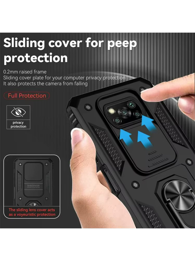 Stoßfeste Magnet-Schutzhülle für Xiaomi POCO X3 Pro und POCO X3 NFC mit Kameraobjektiv-Schutz und Ringhalter in Schwarz - Bild 7