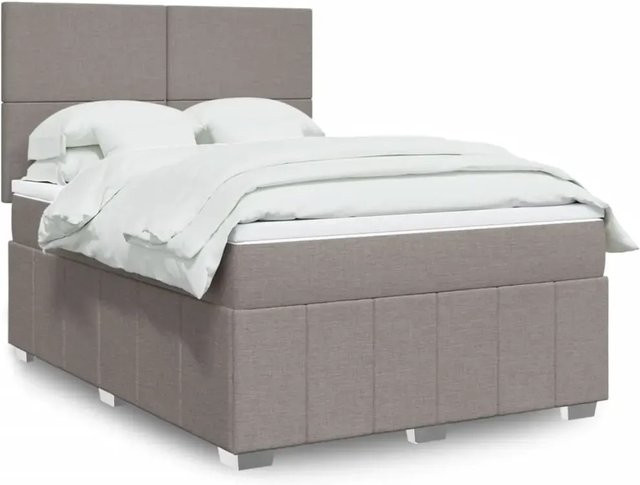vidaXL Boxspringbett mit Matratze in Taupe, Hybrid-Bett mit USB-Ladeport und Unterbettbeleuchtung, B/T: 160 x 200 cm - Bild 1