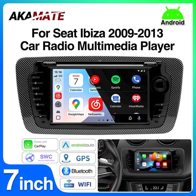 AKAMATE 7 Zoll Auto Radio für Seat Ibiza 2009-2013 mit Bluetooth, CarPlay, Android Auto, GPS, WIFI und FM RDS in Schwarz - Bild 1