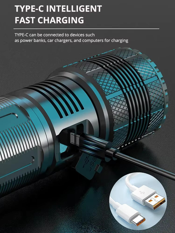 JIASHUAIXIN Taktische LED-Taschenlampe mit 1000 W Hochleistung, superhelle Notfallscheinwerfer, wasserdicht, inklusive 18650-Batterie - Bild 3