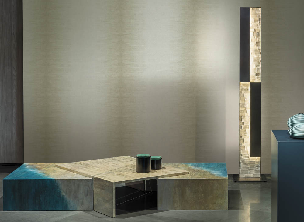 Armani Casa Tapete Lipari 9626 mit abstraktem geometrischem Design in Grau Grün Beige aus Vlies und Textil - Bild 1