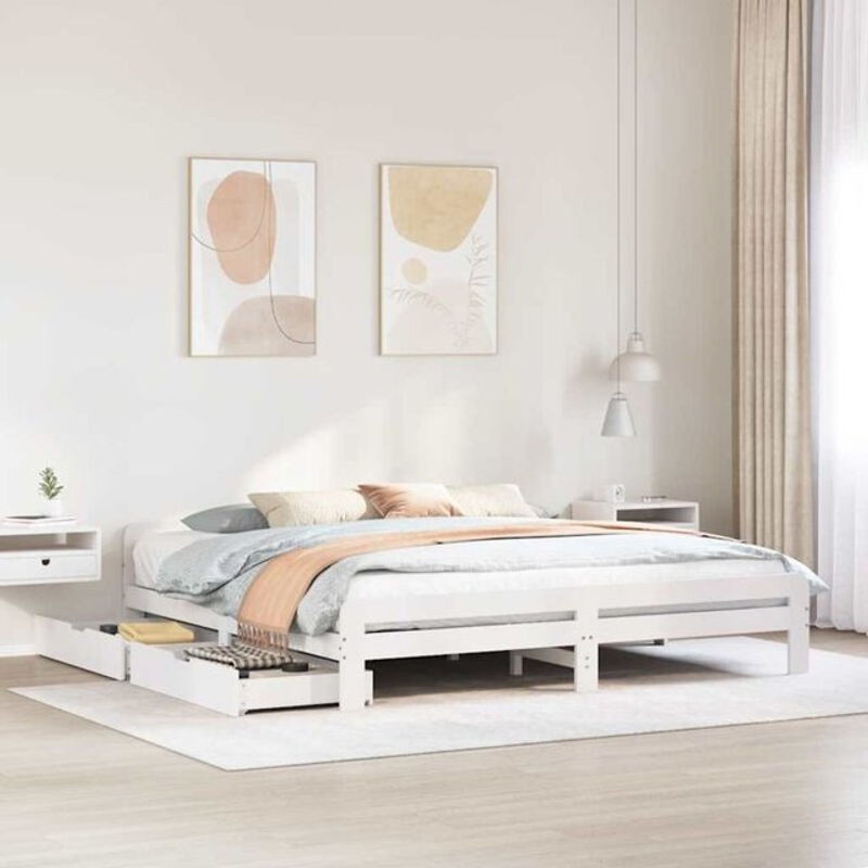 Massivholzbett aus Kiefernholz von vidaxl in Weiß im Landhaus- und Skandinavischen Stil, B/T/H: 180 x 200 cm - Bild 1