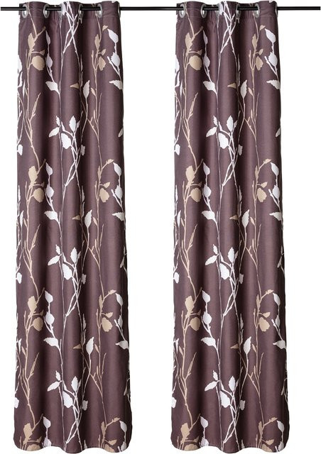 Viva Domo Blackout Vorhang Fleur mit Thermoisolierung und Ösen, 2 Stück, Floral, Braun und Weiß - Bild 1