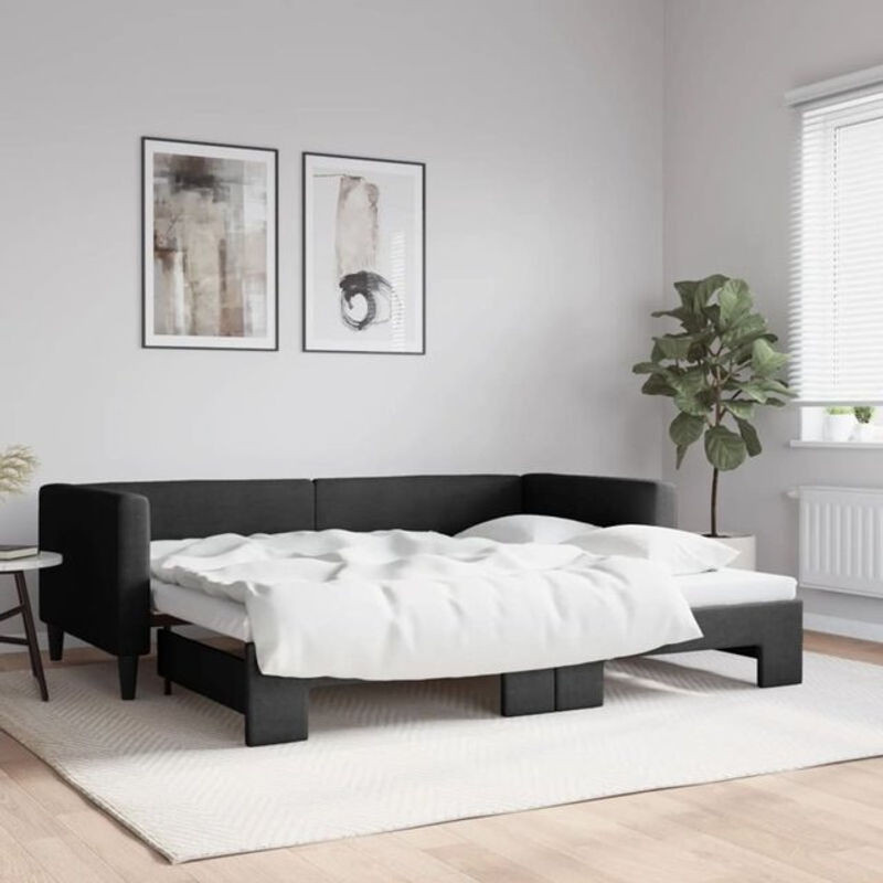 Ausziehbares Funktionsbett vidaxl in Schwarz aus Metall und Stoff, B/T: 90 x 190 cm - Bild 1
