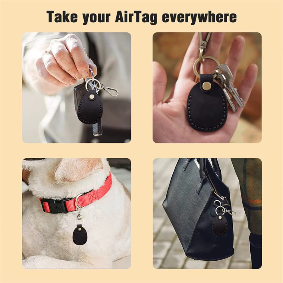 Retro Leder Schlüsselanhänger für Apple AirTags in Grün als Schutzhülle und Anti-Lost-Tracker - Bild 6