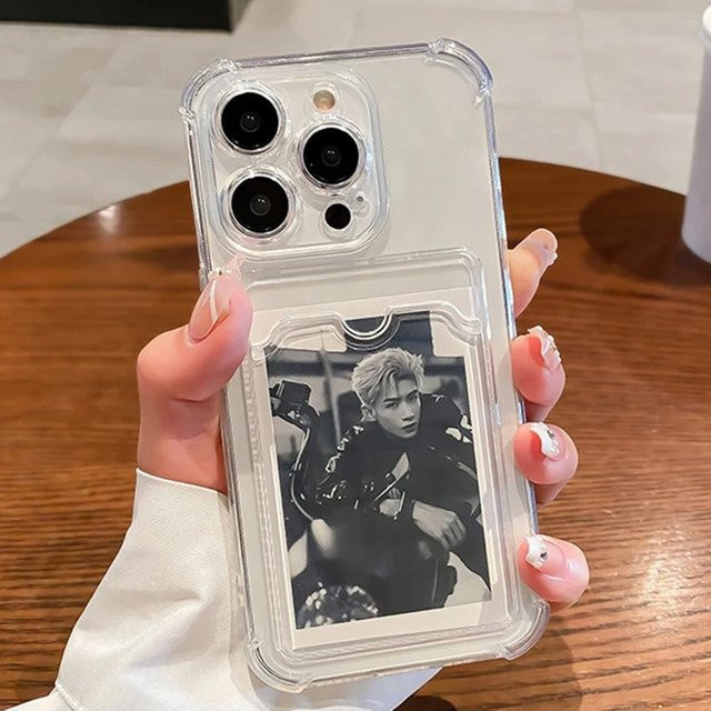 Transparente Silikon-Handyhülle mit Kartensteckplatz und Brieftaschenfunktion für Apple iPhone 16, 15, 14, 13, 12, 11 Pro Max und XR, stoßfeste Rückseite - Bild 1