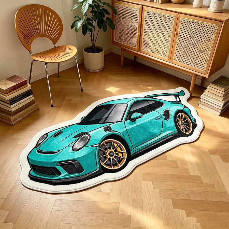 VIKAMA Sportwagen Plüschteppich in Blau, rutschfest und waschbar, ideal für Kinderzimmer und Spielzimmer - Bild 1