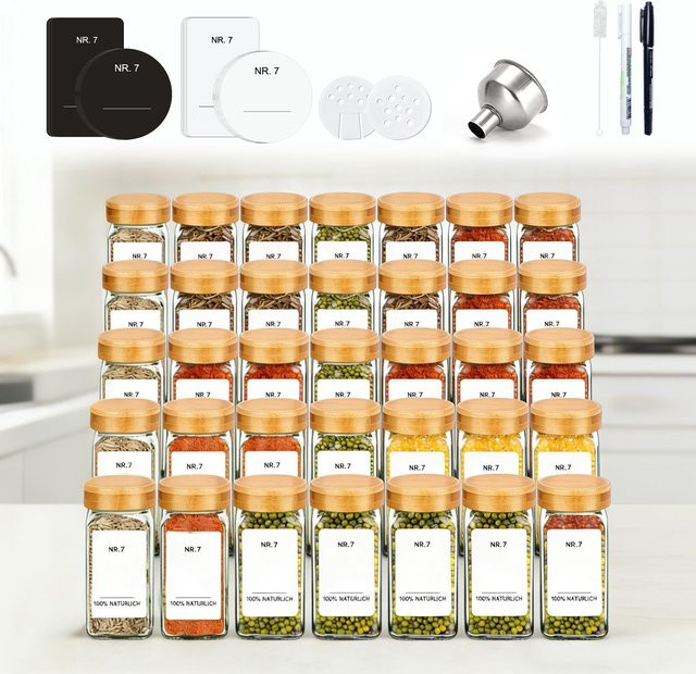 SAEIV Gewürzglas aus Borosilikatglas mit Bambusdeckel, transparent, BPA-frei und auslaufsicher - Bild 1