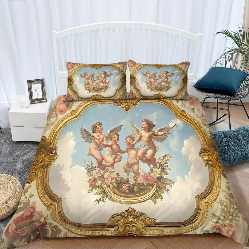 JMG Household Supplies Bettwäscheset Retro Engel Antike Römische Kunst aus Mikrofaser, Grün, 3-teilig, B/H: 135 x 200 cm - Bild 2