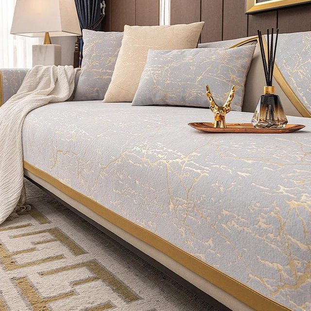 Nordic Luxus Sofa Kissenbezug mit Marmor Muster und Satin Kanten in Gold und Grau, B/B/H: 70 x 70 x 0 cm - Bild 1