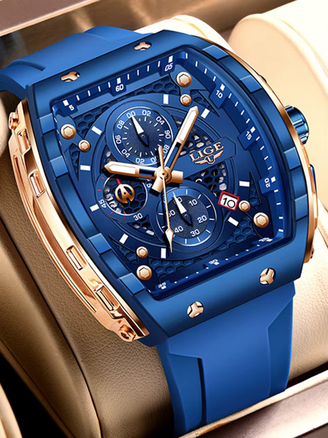 LIGE Armbanduhr Chronograph, Quarz, Silikon, Blau, Herren - Bild 6