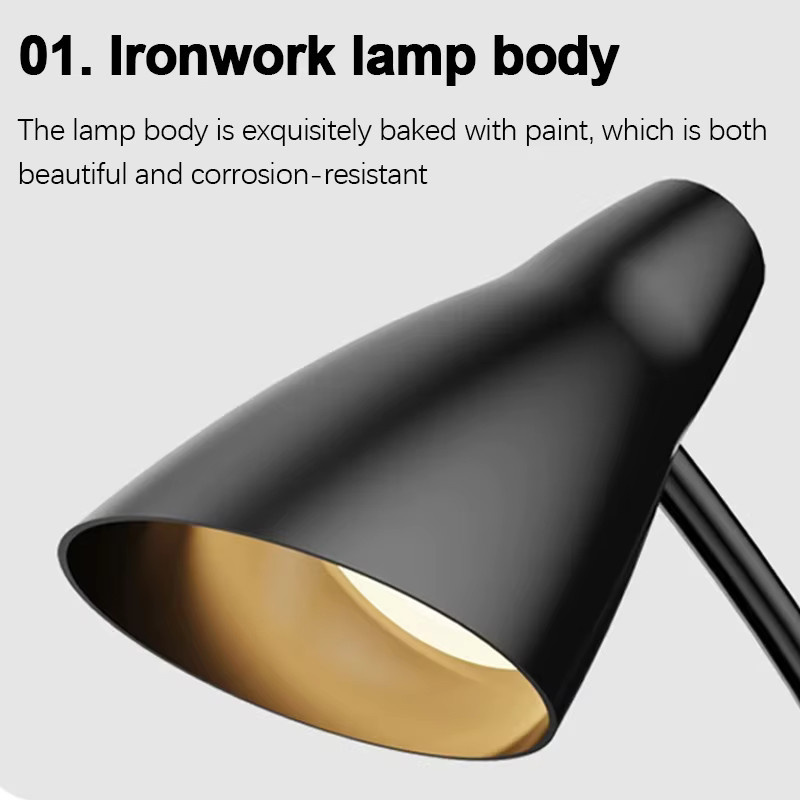 Feimefeiyou LED-Schreibtischleuchte in Schwarz, dimmbare Clip-On Leselampe aus Metall für Schreibtisch und Nachttisch - Bild 3