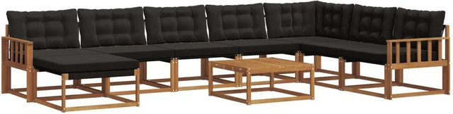 vidaXL Outdoor-Sofagarnitur aus Akazienholz mit Textilene und Kissen, 25-teilig, Natur und Schwarz - Bild 1