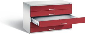 C+P Flachablageschrank Serie 7100_7200 aus Metall, Front Rubinrot, Korpus Lichtgrau, H x B x T: 76 x 110 x 76,5 cm - Bild 1