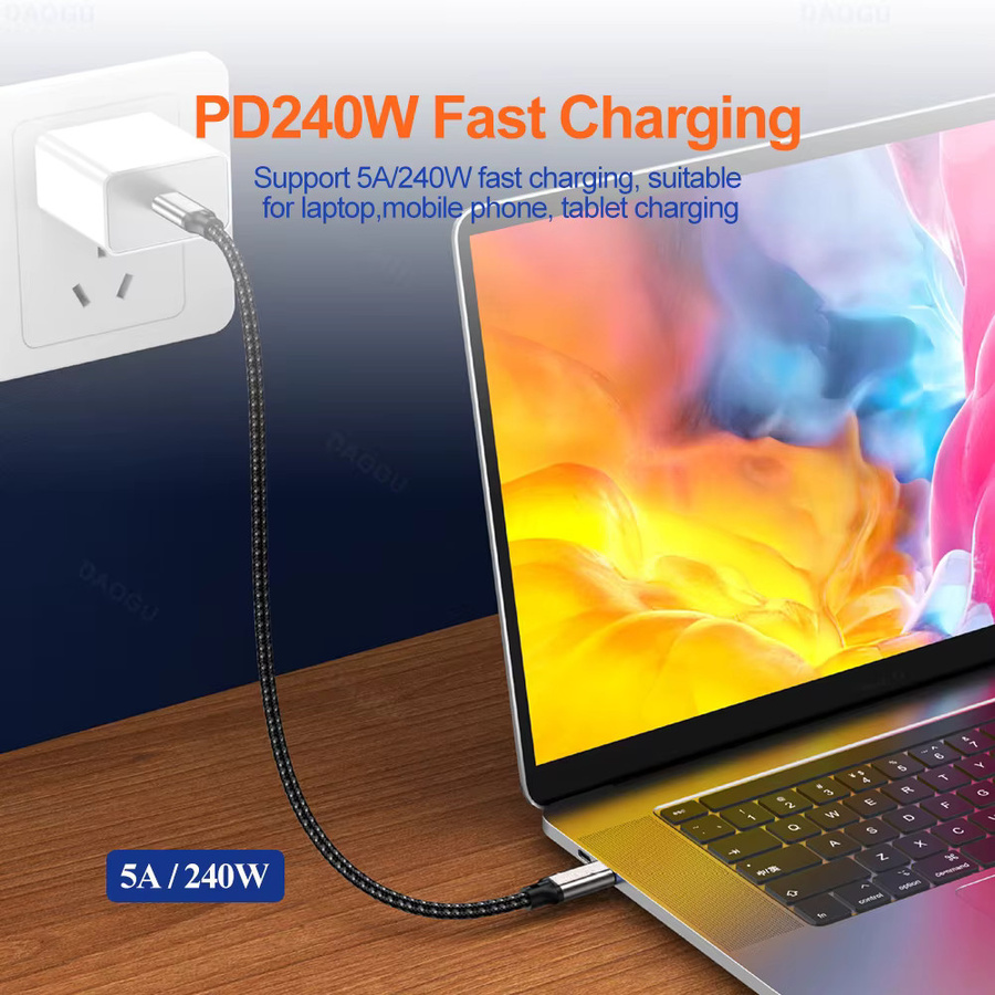 Letusoon USB5 USB C Kabel mit 80 Gbit/s, 240 W Schnellladefunktion und Unterstützung für 16K60Hz sowie 8K120Hz, kompatibel mit Thunderbolt 5, in Schwarz oder Grau - Bild 4