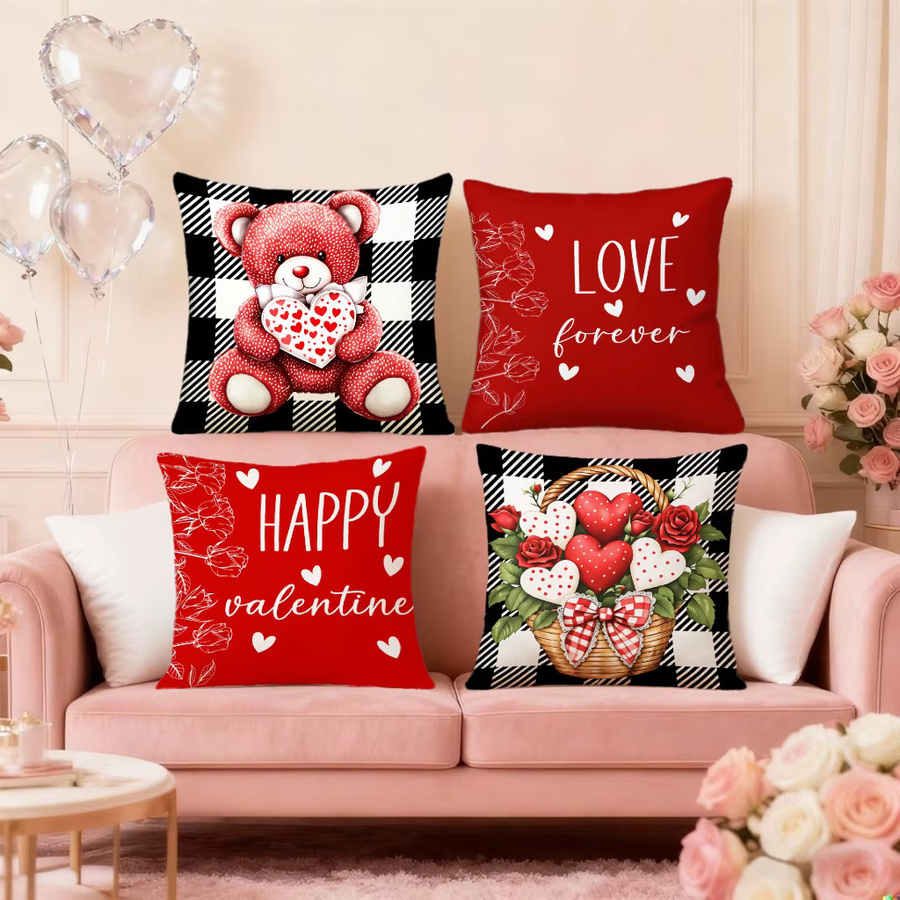 VIKAMA Kissenbezug Valentinstag, rot, quadratisch, doppelseitig bedruckt, B/B: 40 x 40 cm - Bild 3