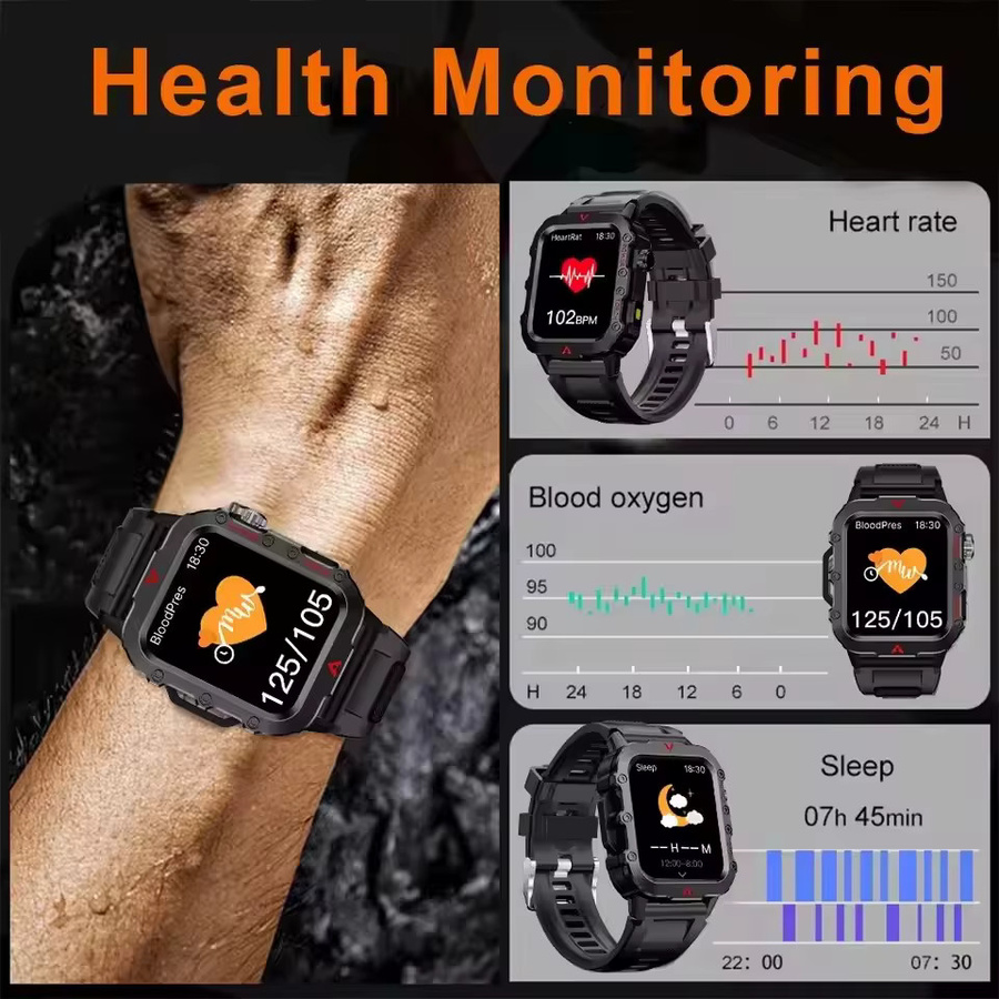 Ola Esporte Smartwatch für Herren mit Bluetooth-Anruf, GPS, Herzfrequenz- und Gesundheitsüberwachung, wasserdicht, in Schwarz oder Braun, kompatibel mit Android und iOS - Bild 5