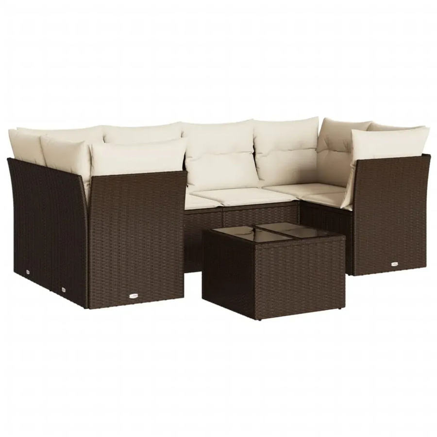 vidaXL 7-teilige Garten-Sofagarnitur in U-Form aus Polyrattan mit Kissen in Braun - Bild 2