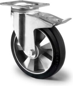 CASCOO Lenkrolle BAF4 mit Totalfeststeller, Rad-ø 250 mm, B/T/H: 50 mm x 250 mm x 50 mm, Aluminium-Felge, elastische Lauffläche, schwarz, Doppelkugellager, bis 500 kg Tragkraft - Bild 1