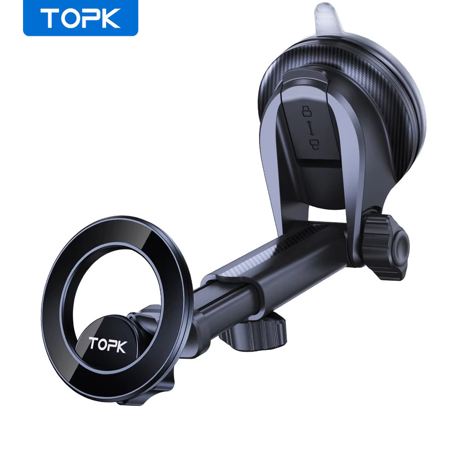 TOPK Magnetischer Autotelefonhalter für MagSafe mit N52 Starkmagnet, Saugnapf für das Armaturenbrett und verstellbarem Teleskoparm, Schwarz - Bild 7